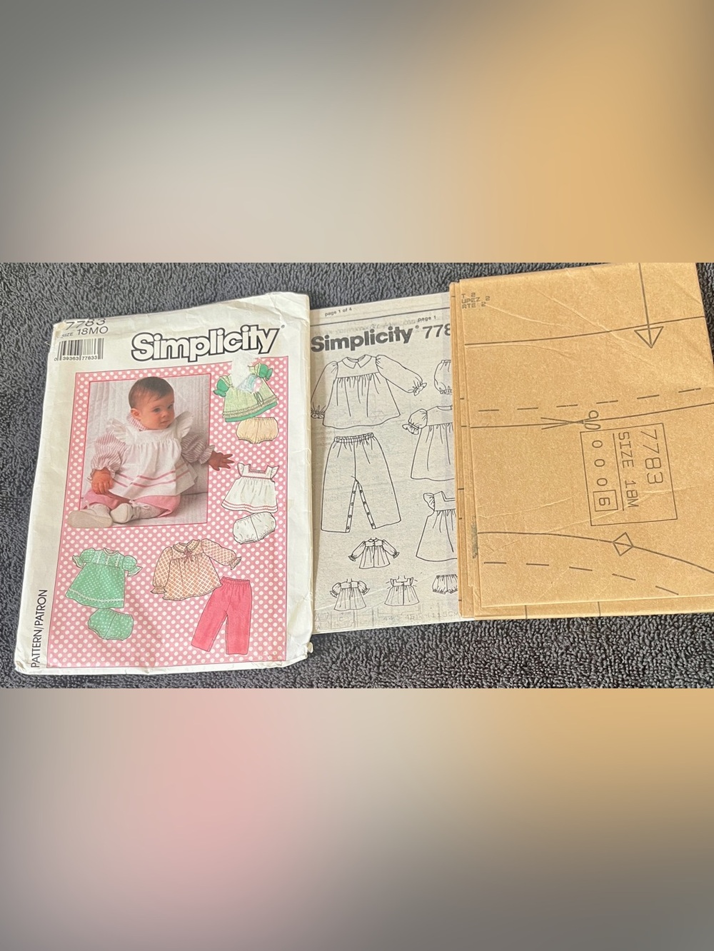 Simplicity 7783 Vintage 1986 Baby Clothes Sewing Pattern Size 18MO